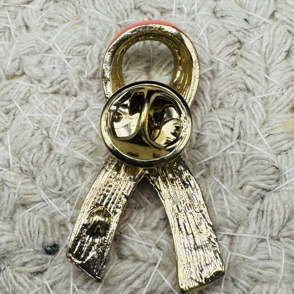 Pink Ribbon With Pink Rhinestone Pin - Picture 3 of 4